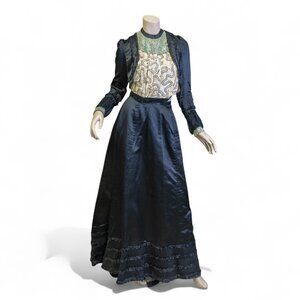 Antique Victorian Two-Piece Silk & Embroidered Bodice Dress (c. 1890s–1900s)